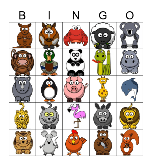 Animals Bingo Card