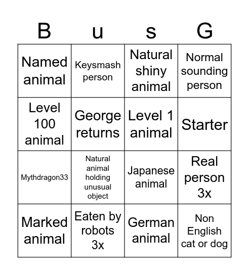 George w bus Bingo Card