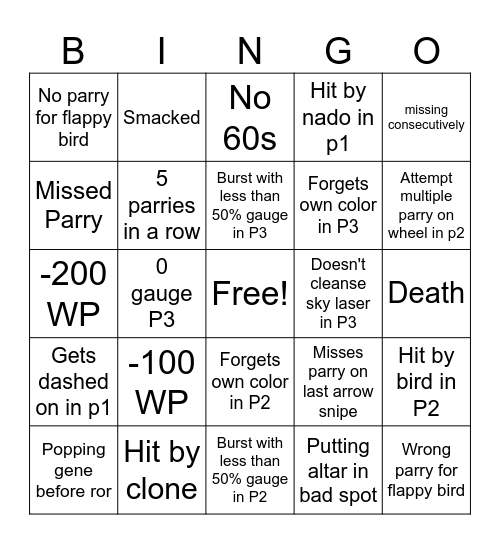 Hard Adversary Bingo Card