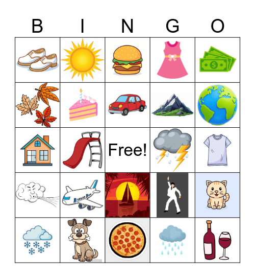 Songs with pictures Bingo Card