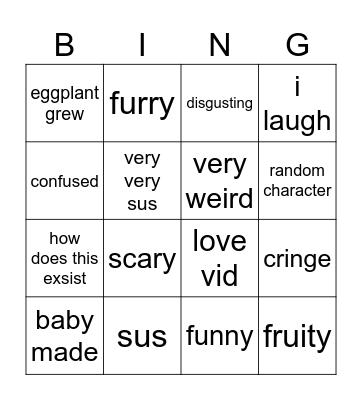 VERY SUS 99 NIGHTS BINGO Card