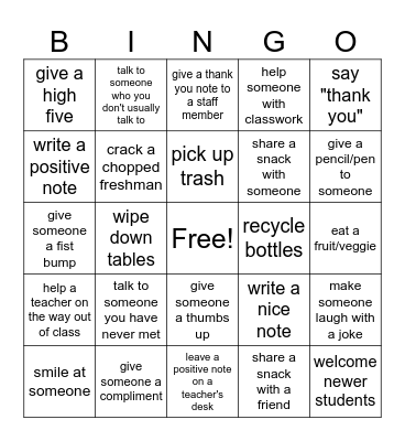 Kindness Bingo Card