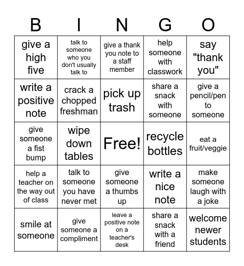 Kindness Bingo Card