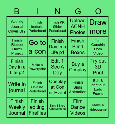 Hobbies Bingo Card