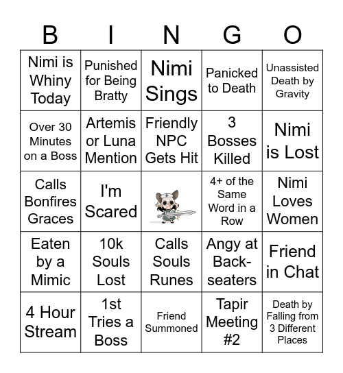 Nimi Souls Bingo Card