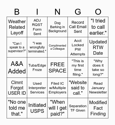UICC INTAKE Bingo Card