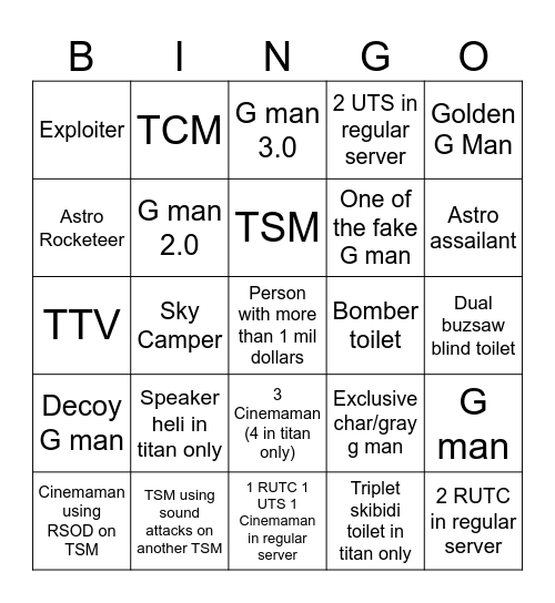 Bathtub Universe Bingo Card