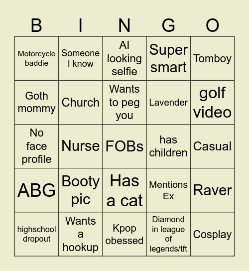 Hinge Bingo Card
