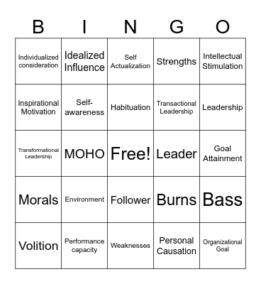 Transformational Bingo Card