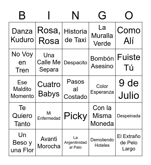 BINGO MUSICAL Bingo Card