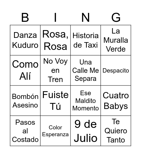 BINGO MUSICAL Bingo Card