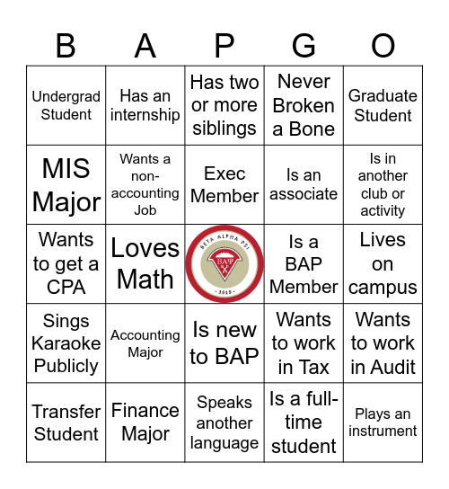 Beta Alpha Psi Bingo Card