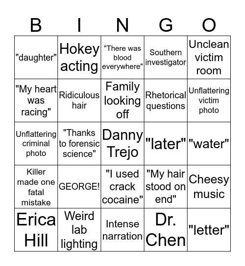 Forensic Files Bingo Card