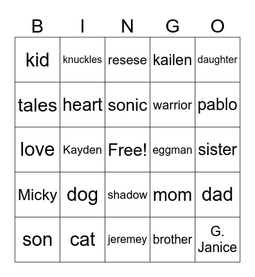 Untitled Bingo Card