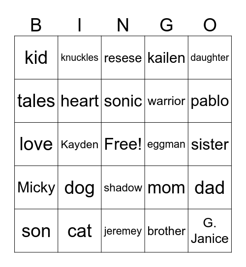 Untitled Bingo Card