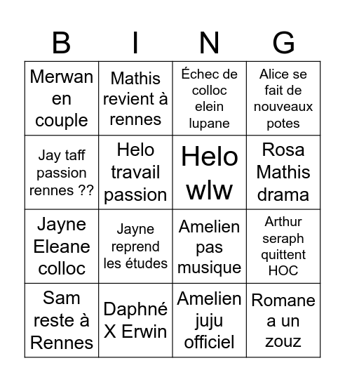 Le bingo de la vérité Bingo Card
