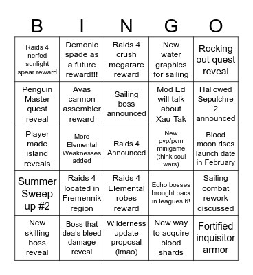 Winter Summit Bingo Card