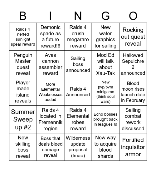 Winter Summit Bingo Card