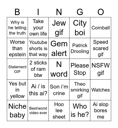 Instagram comments Bingo Card