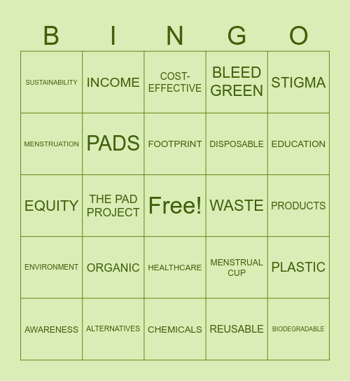 BLEED GREEN 2026 Bingo Card