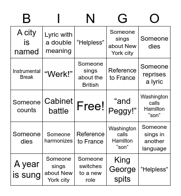 Hamilton Bingo Card