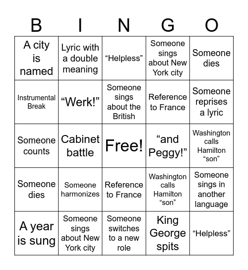 Hamilton Bingo Card