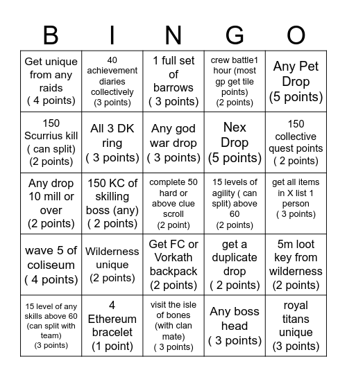 Scavengerz Bingo Card