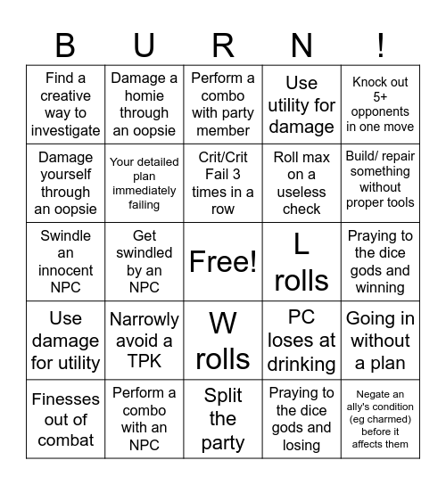 Burn Baby Burn!! Bingo Card