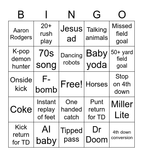 SUPER BOWL LX Bingo Card