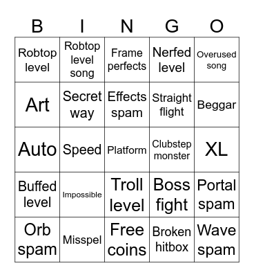 Geometry Dash Bingo Card