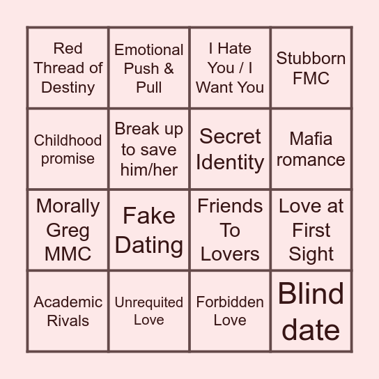 Romance Tropes 🎀 Bingo Card