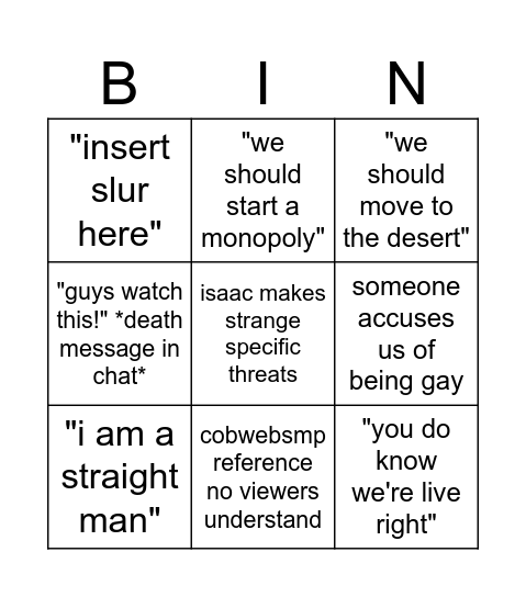 aj + isaac stream Bingo Card