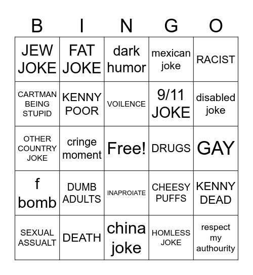 SOUTH PARK BINGO Card