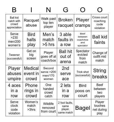 Tennis bingo Card