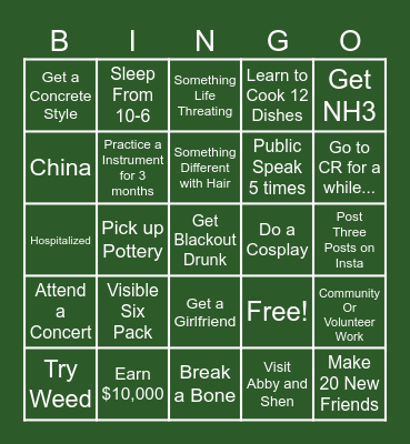 LIFE 2026 Bingo Card