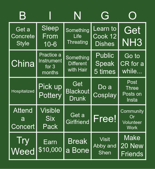 LIFE 2026 Bingo Card