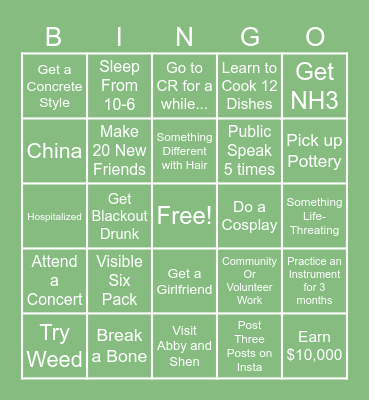 LIFE 2026 Bingo Card