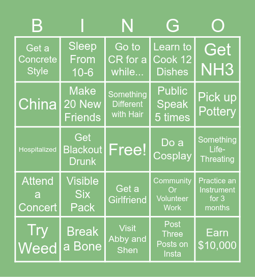 LIFE 2026 Bingo Card