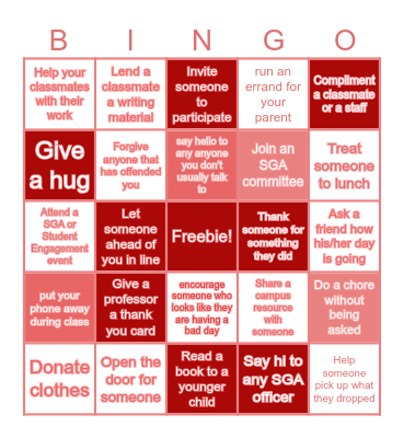Acts of Kindness Bingo Card