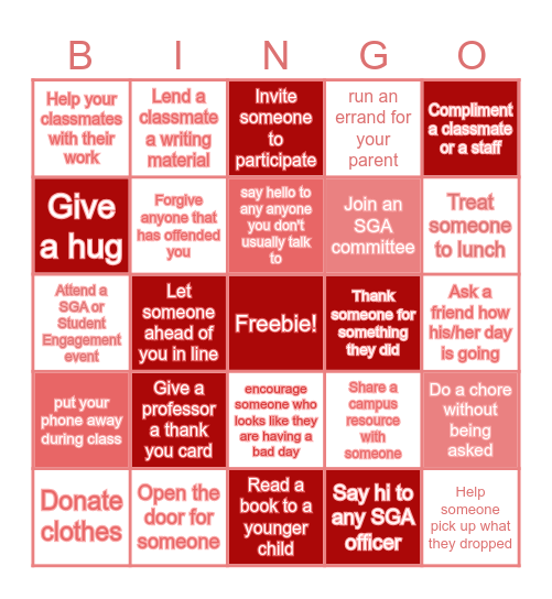 Acts of Kindness Bingo Card