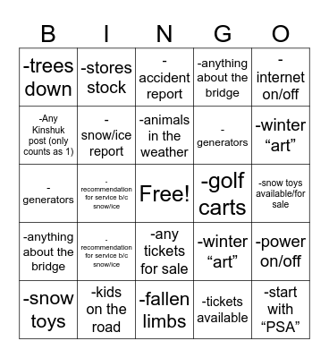 Winter Wonderland Bingo Card