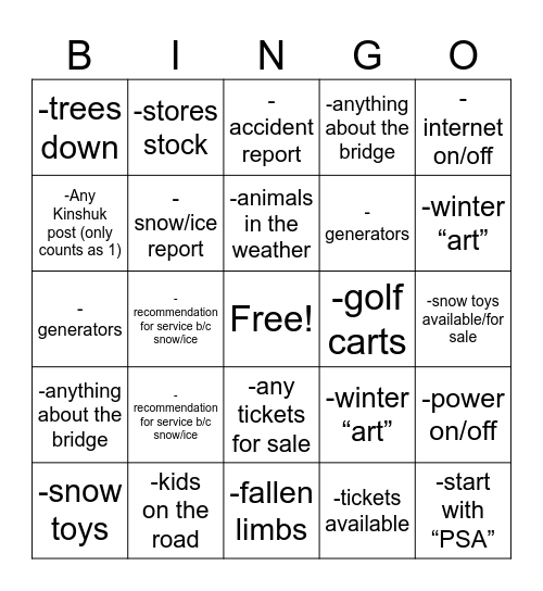 Winter Wonderland Bingo Card