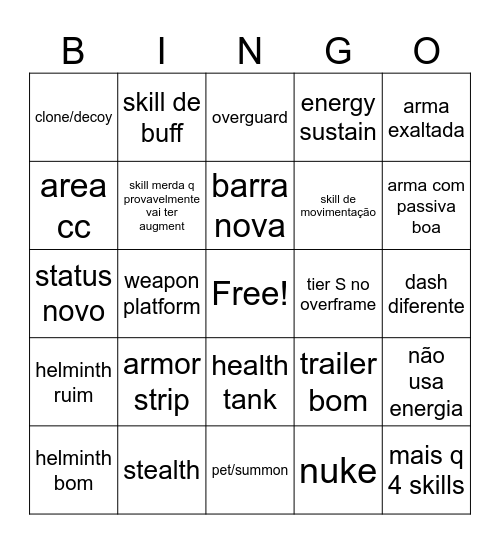 warframe novo bingo Card
