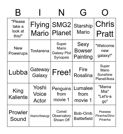 Mario Movie Direct Bingo Card