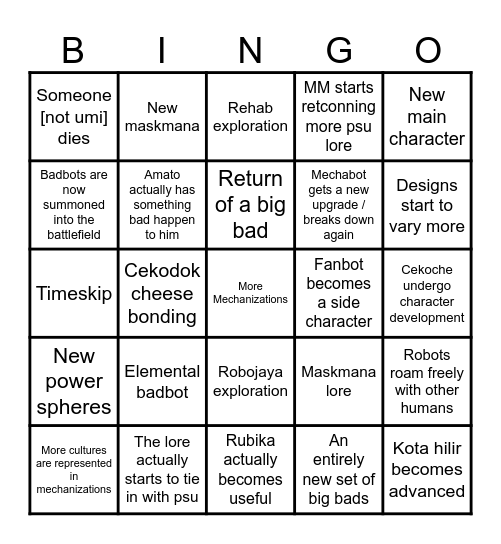 Gear 2 Bingo Card