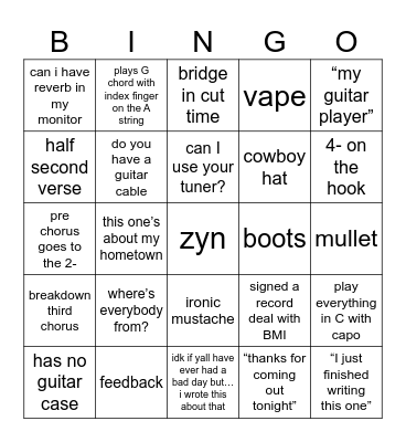 songwriter round bingo Card