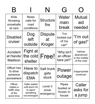 SNOWMAGEDDON 2026 Bingo Card