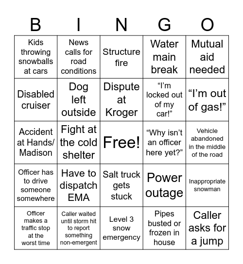 SNOWMAGEDDON 2026 Bingo Card