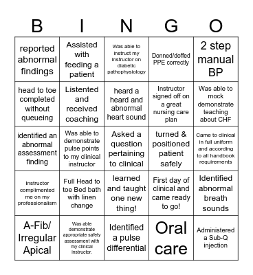 Clinical Bingo PN121 Bingo Card