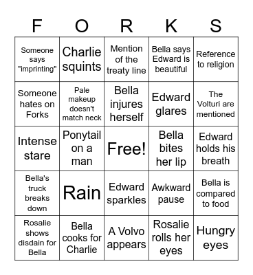 Twilight Bingo Card